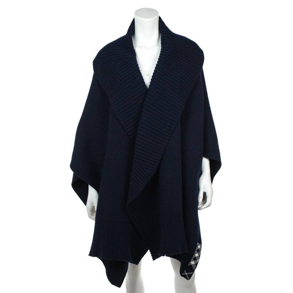 Burberry Navy Wool Cashmere Knit Cape